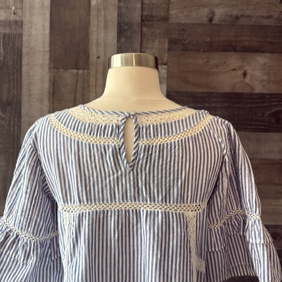 Free People peasant dress small oversized blue white stripes floral boho chic - Picture 8 of 14